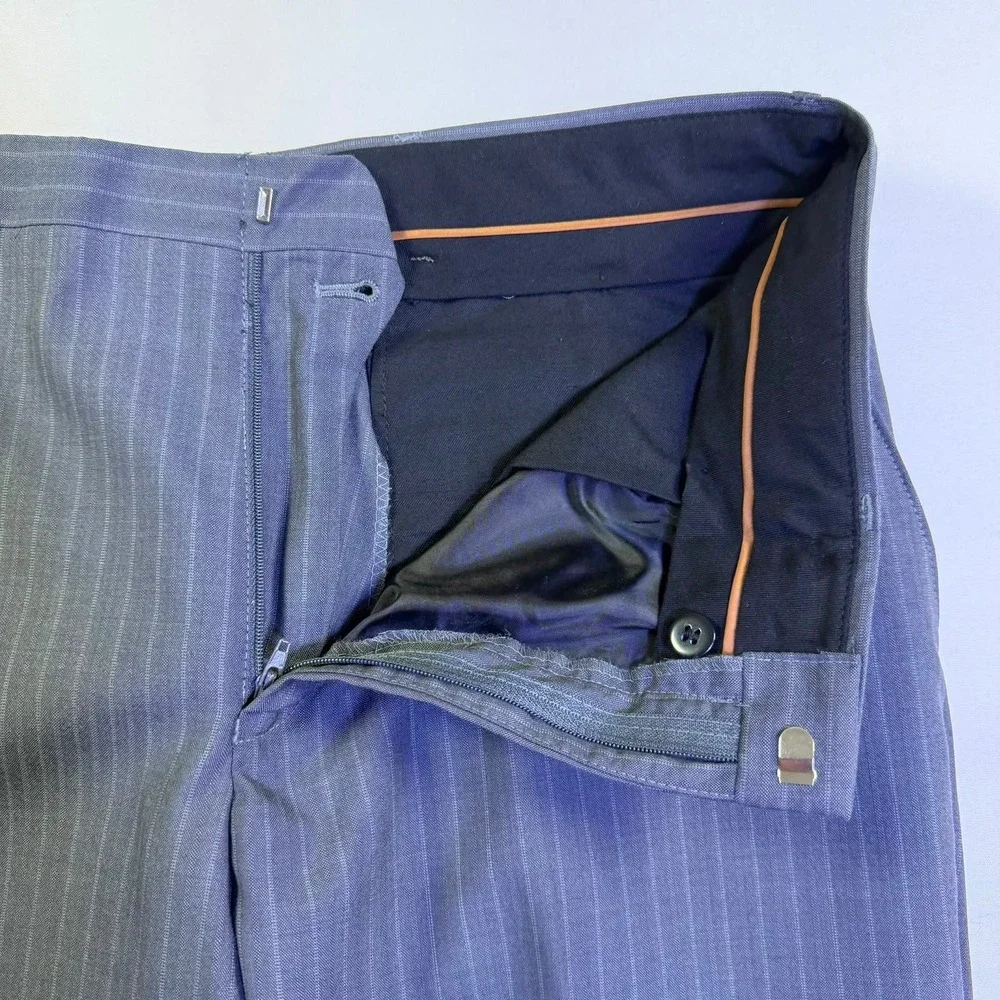 Jos. A. Bank Mens 40R Gray Pinstripe Wool Slim Fit 2-Piece Suit 34x30 Formal